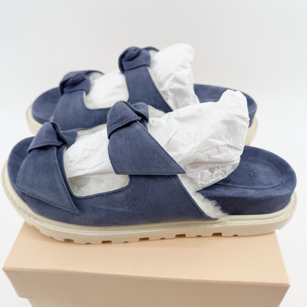 Alexandre Birman Lolita Shearling Lined Slide Sandals Blue Suede Designer NEW - Picture 10 of 16